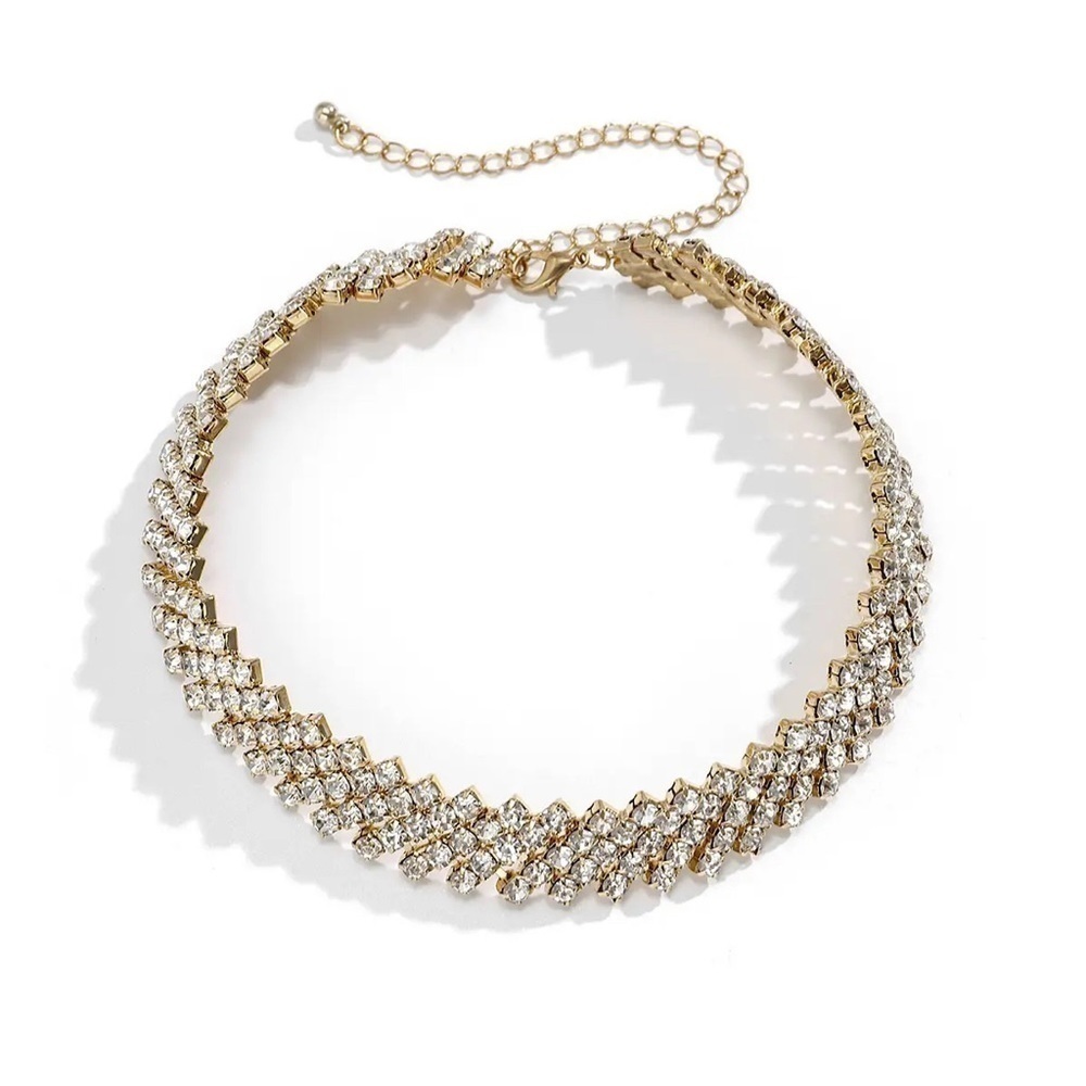 ⭐️OS009⭐️ EXQUISITE MULTI ROW SHINY RHINESTONE SHORT WOMENS CHOKER NECKLACE - Picture 7 of 11
